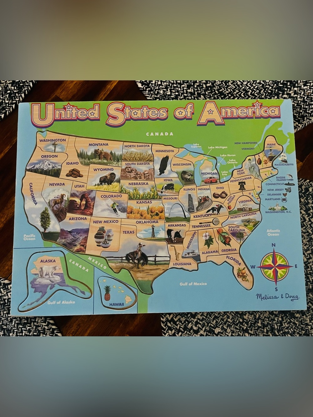 Melissa & Doug United States Map puzzle - Green/Blue